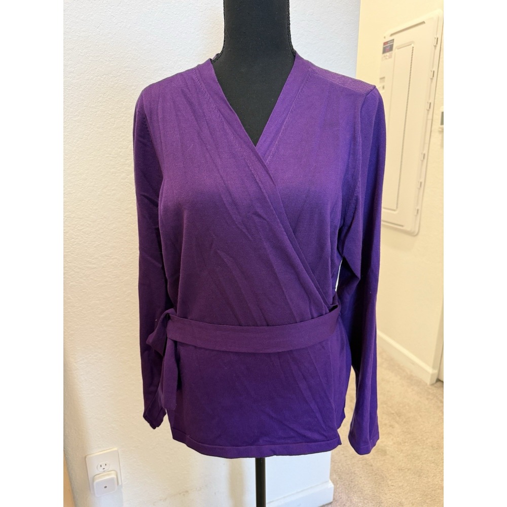 Lane Bryant V-NECK TRUE WRAP SWEATER Size 14 Acai Purple Waist-Cinching Belt